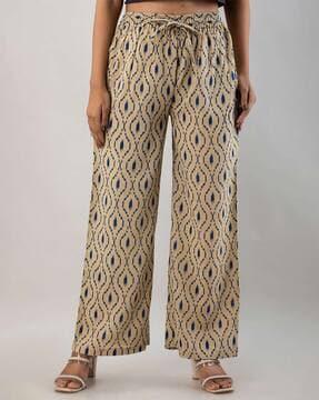 geometric print elasticated waist palazzos