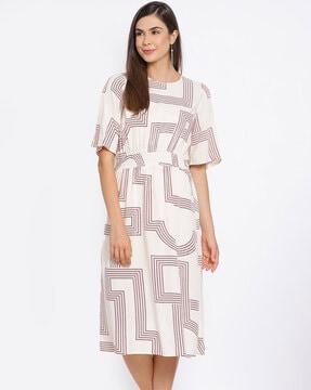 geometric print fit & flare dress