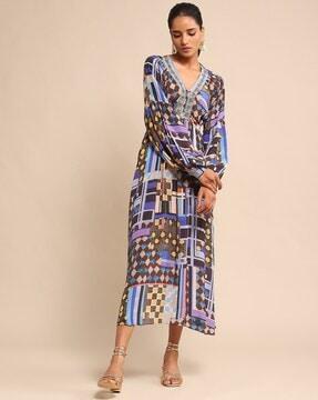 geometric print fit & flare dress