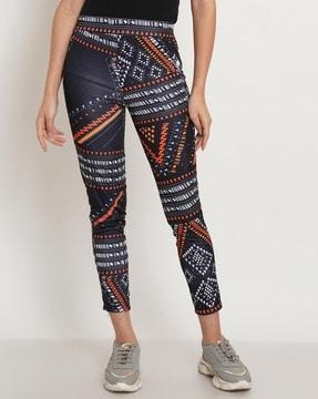 geometric print fitted track pants