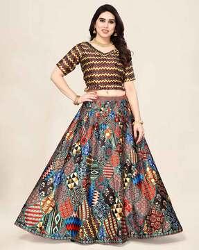 geometric print flared lehenga choli set