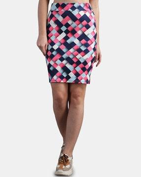 geometric print flared pencil skirt