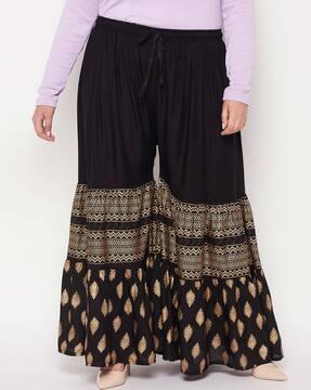 geometric print flared sharara with drawstring waist