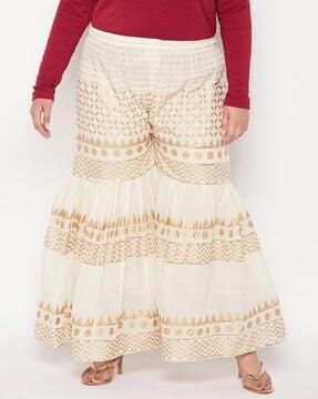 geometric print flared shararas with elasticated waist