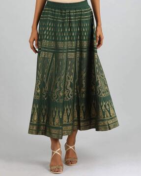 geometric print flared skirt with elasticated waist