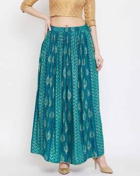 geometric print flared skirt