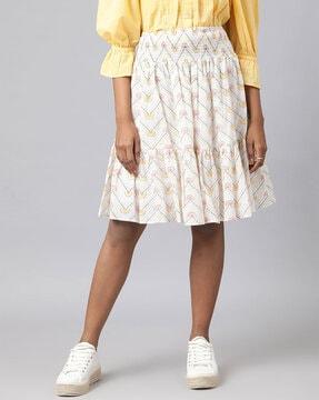 geometric print flared skirt