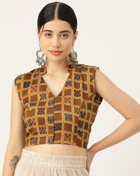 geometric print front-open blouse