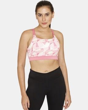 geometric print full-coverage sports bra