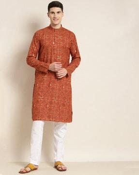 geometric print full sleeve long kurta