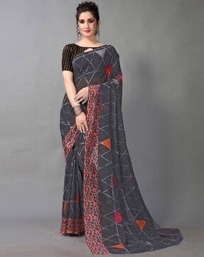 geometric print georgette saree with blouse piece