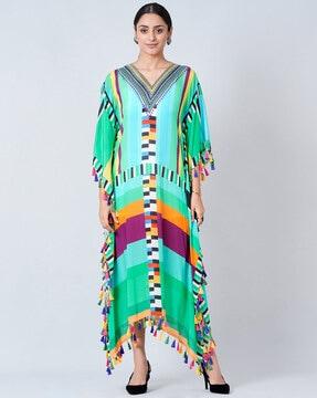 geometric print gown dress with kimono sleeves