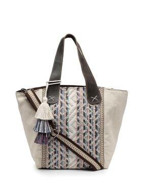 geometric print handbag with zip-closure