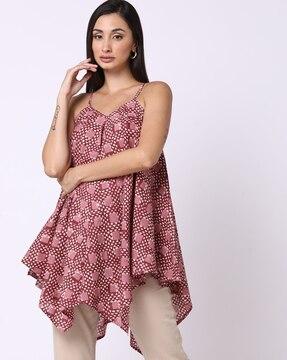 geometric print handkerchief-hem tunic