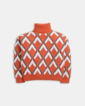 geometric print high-neck sweater
