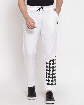 geometric print joggers with elasticated drawstring waist