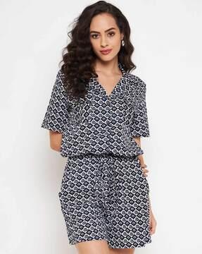 geometric print jumpsuit with flap pocket