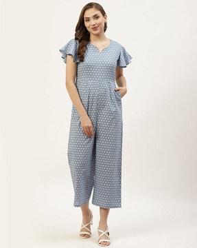 geometric print jumpsuit with insert pockets