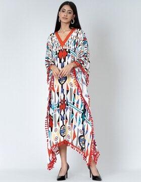 geometric print kaftan dress with lace