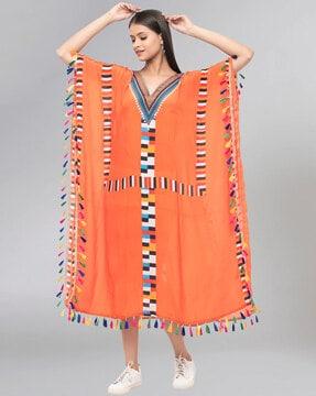 geometric print kaftan dress with lace