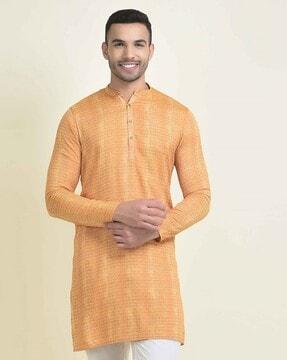 geometric print kurta with mandarin-collar