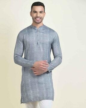 geometric print kurta with mandarin-collar