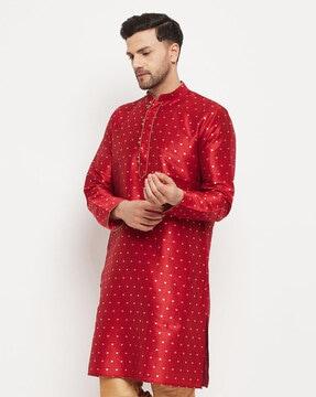 geometric print kurta with mandarin collar