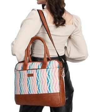 geometric print laptop bag with detachable shoulder strap