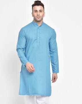 geometric print long kurta with mandarin collar