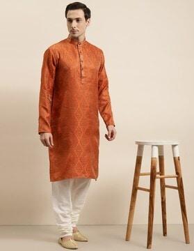 geometric print mandarin collar long kurta