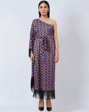 geometric print one-shoulder a-line dress