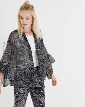 geometric print open-front cardigan