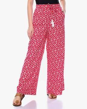 geometric print palazzos with drawstring waist