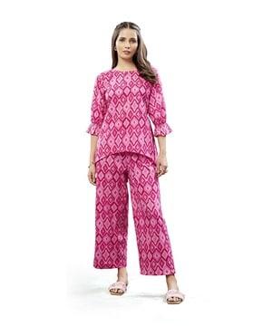 geometric print pant-suit set