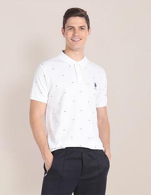 geometric print pique polo shirt