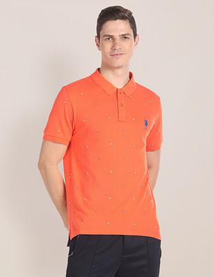 geometric print pique polo shirt