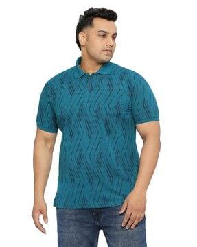 geometric print polo t-shirt with short sleeves
