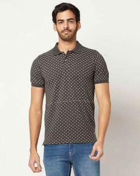 geometric print polo t-shirt