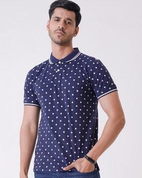 geometric print polo t-shirt