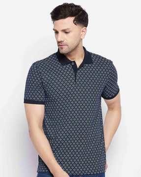 geometric print polo t-shirt