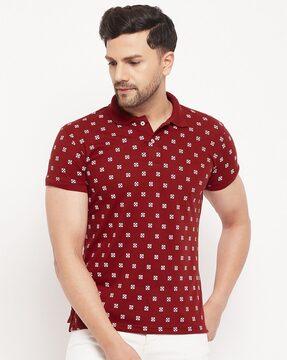 geometric print polo t-shirt