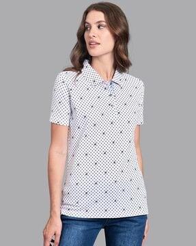 geometric print polo t-shirt