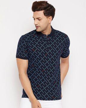 geometric print polo t-shirt
