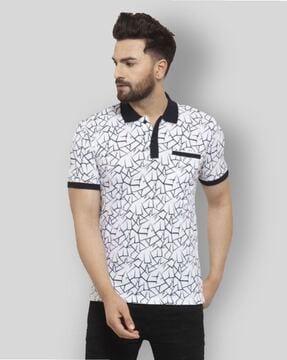 geometric print polo t-shirt