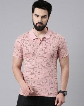 geometric print polo t-shirt