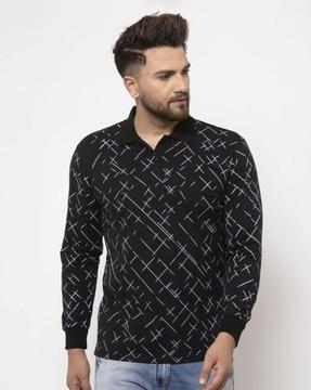 geometric print polo t-shirt