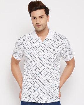 geometric print polo t-shirt