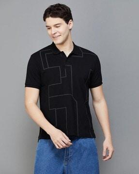 geometric print polo t-shirt