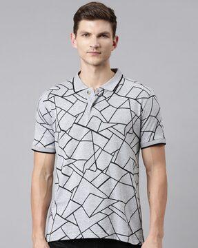 geometric print polo t-shirt