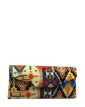 geometric print pouch with push-button closure